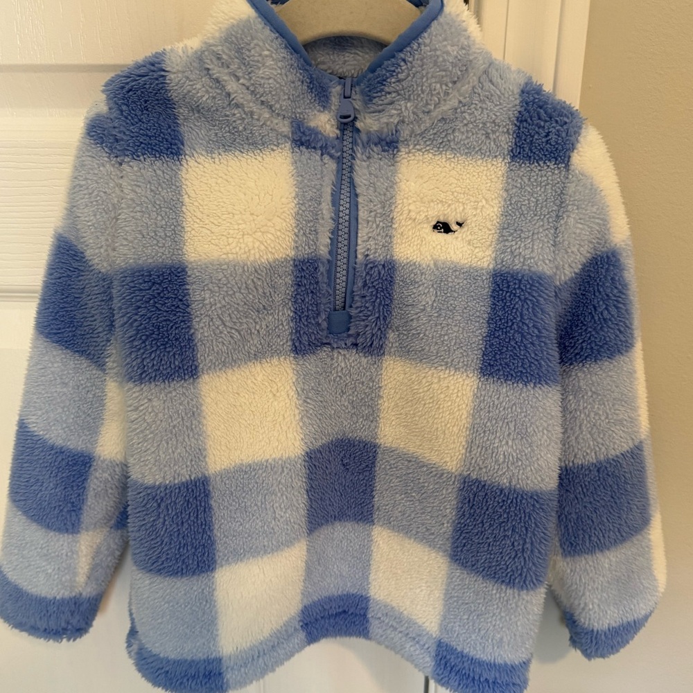Adorable kids Vineyard Vines fleece checkered half zip.